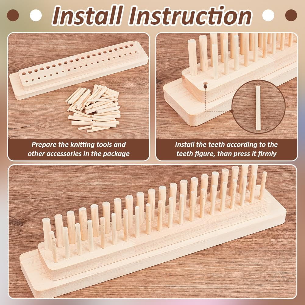 Rectangle Wooden Weaving Loom Kit PeachPuff 40x8x4cm