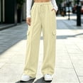 thumbnail image 2 of Cargo Sweatpants for Women Waisted Drawstring Waist Wide Leg Joggers Fall Fashion Casual Loose Pants with Pockets, 2 of 10