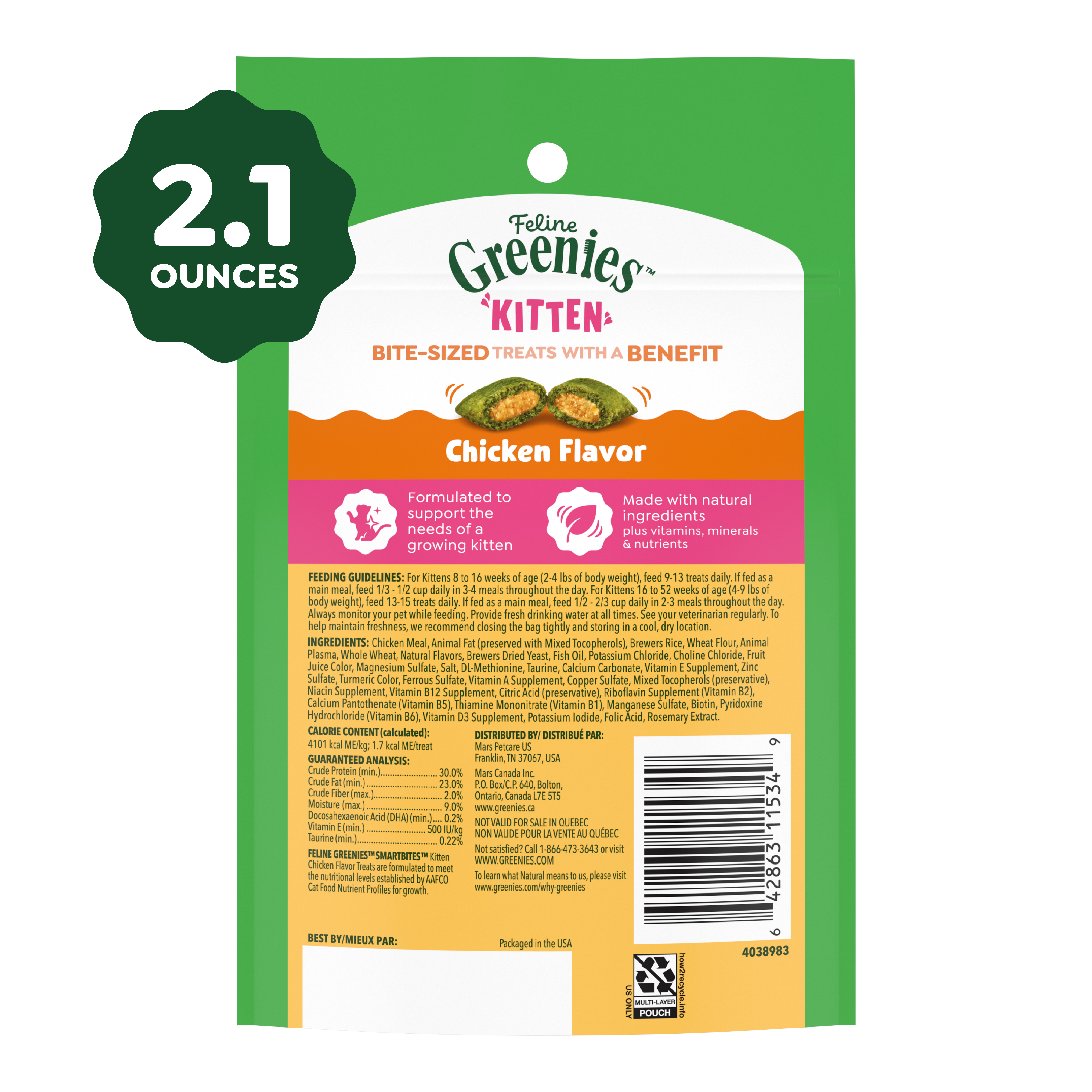 Feline Greenies SmartBites Healthy Indoor Cat Treats | Chicken Flavor 2.1 Oz