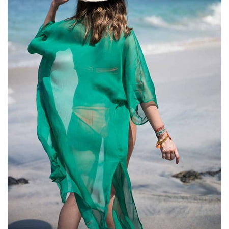 Women s Summer Swimsuit Beach Blouses Kimono Solid Chiffon Cardigan Long Bikini Cover Up Dress