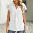 thumbnail image 6 of Womens Ruffle Short Sleeve Blouse Shirts V Neck Solid Comfy Loose Fit Tunic Tops Lightweight Shirts for Casual Work, 6 of 7