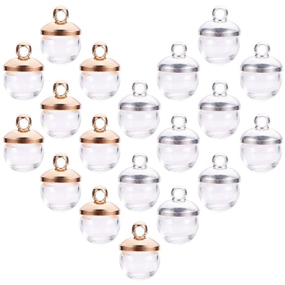 50 pcs 8mm Mini Empty Clear Glass Globe Bottles with Silver & Light Gold Brass Bails Cap for DIY Earring Pendant DIY Jewelry Making