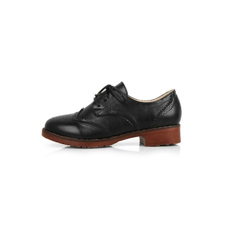 

Lacyhop Women Oxfords Block Walking Shoe Wingtip Flats School Lightweight Brogues Nonslip Lace Up Casual Shoes Black 7.5
