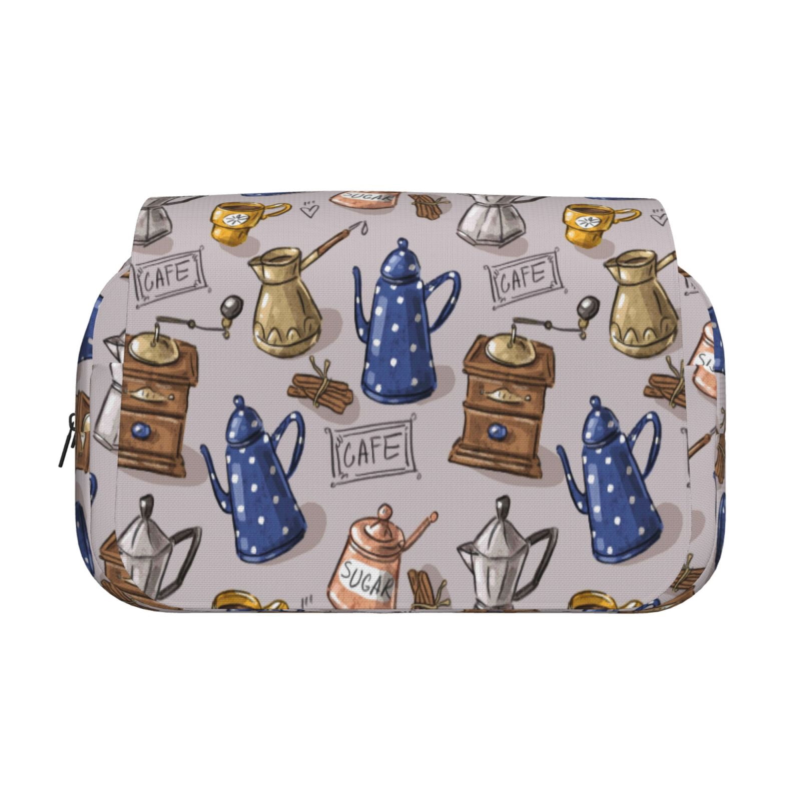 Rateoe Antique Vintage Teapot Coffee Grinder Pattern Double Clamshell Pen Case, Storage Organizer with Two Zipper Compartments– Holds Up to 50 Pencils & Pens