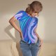 thumbnail image 3 of Balery Swirl Blue And Purple Body de cuello redondo de manga corta para mujer Tops de manga corta Tops básicos-Medium, 3 of 7