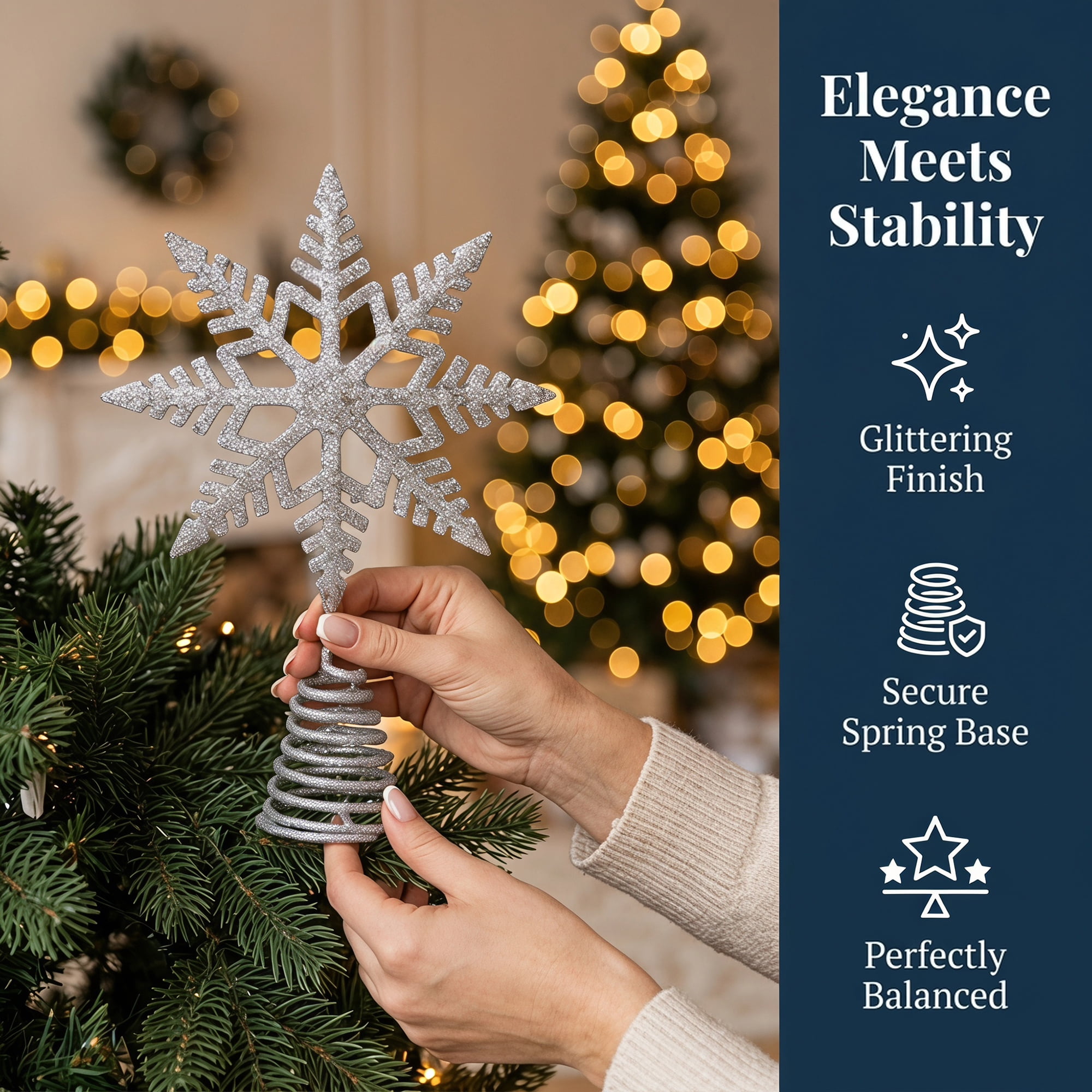 Unique Bargains Glittering Snowflake Tree Decoation with Radiant Spring Mount Silver 9.1"