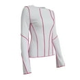 thumbnail image 4 of hirigin Women Fashion Wild T-Shirts Patchwork Knitted Ribbed Round Neck Flare Long Sleeve Shirts Spring Autumn Slim Fit Tops, 4 of 6