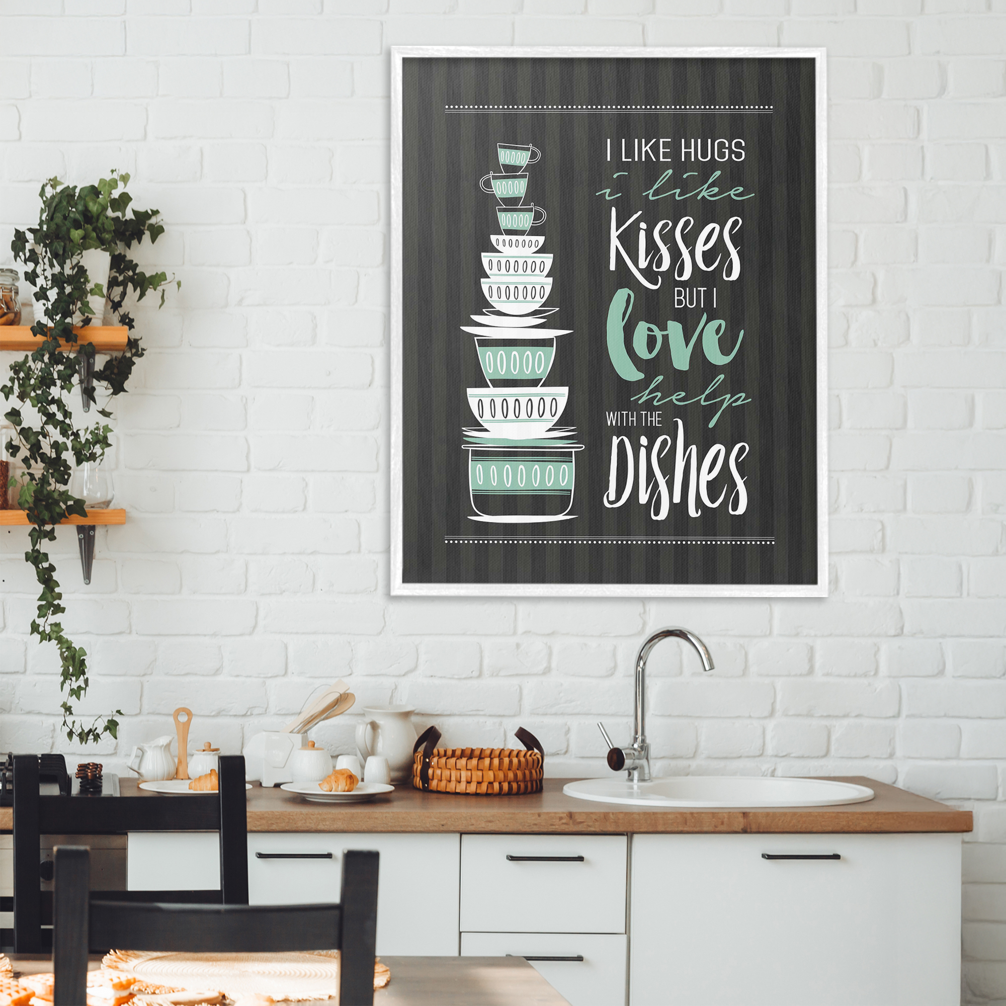 Love Help With Dishes White Framed Giclee Art, design by Lettered and Lined