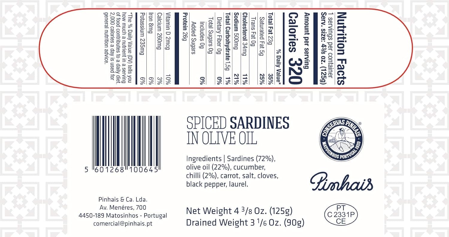 Pinhais Spiced Canned Sardines in Virgin Olive Oil, 4.4oz (Pack of 4)