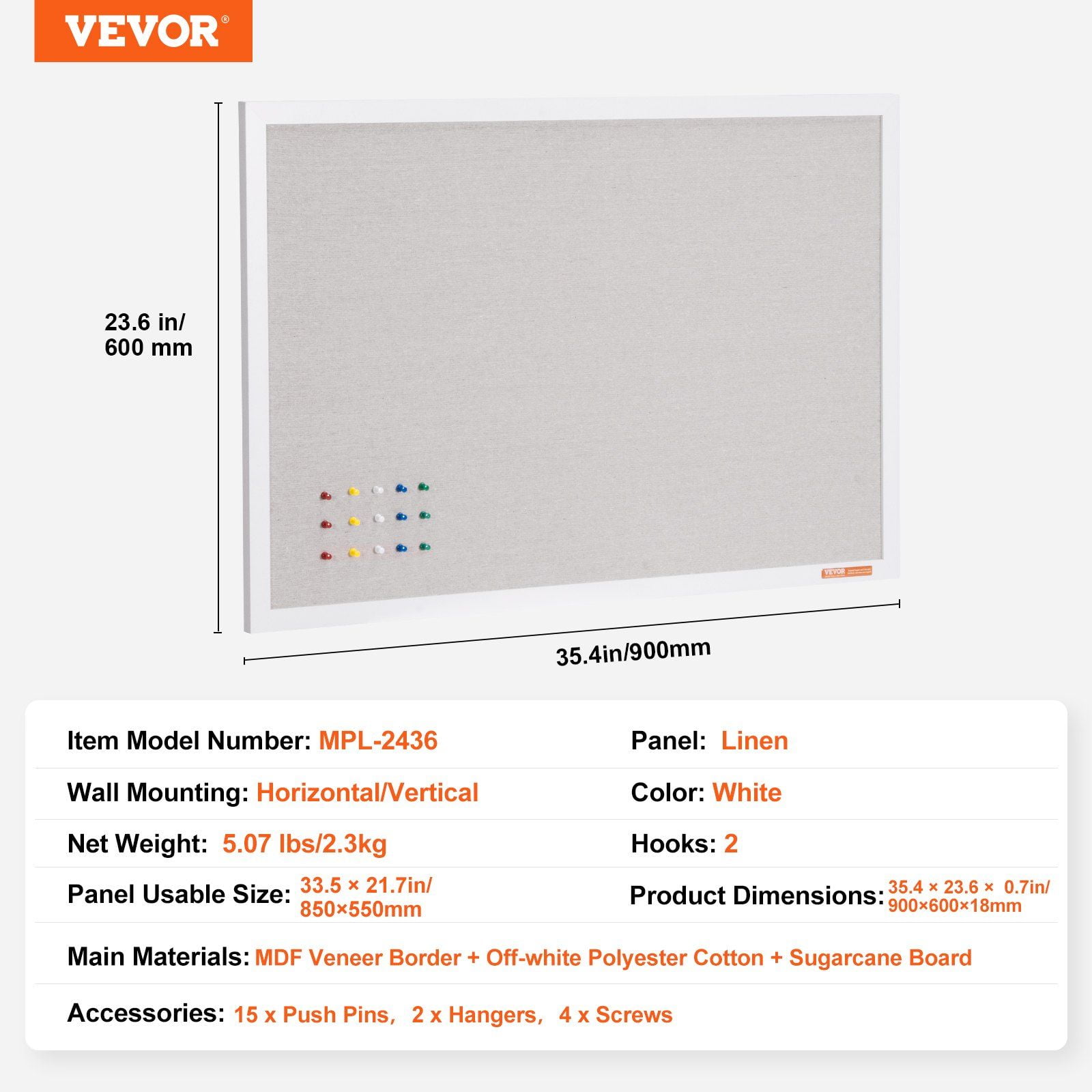 36"x24" White Linen Surface Cork Bulletin Board - Elegant Wall-Mounted Pin Board for Home Office & School, Durable Framed Notice Board