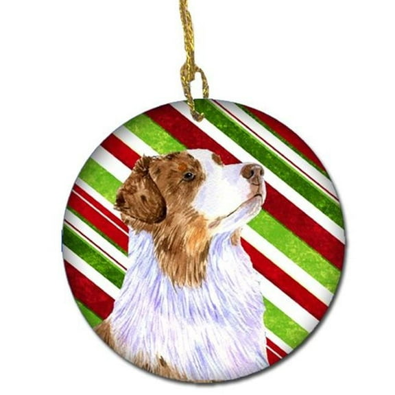 Australian Shepherd Candy Cane Holiday Christmas Ceramic Ornament