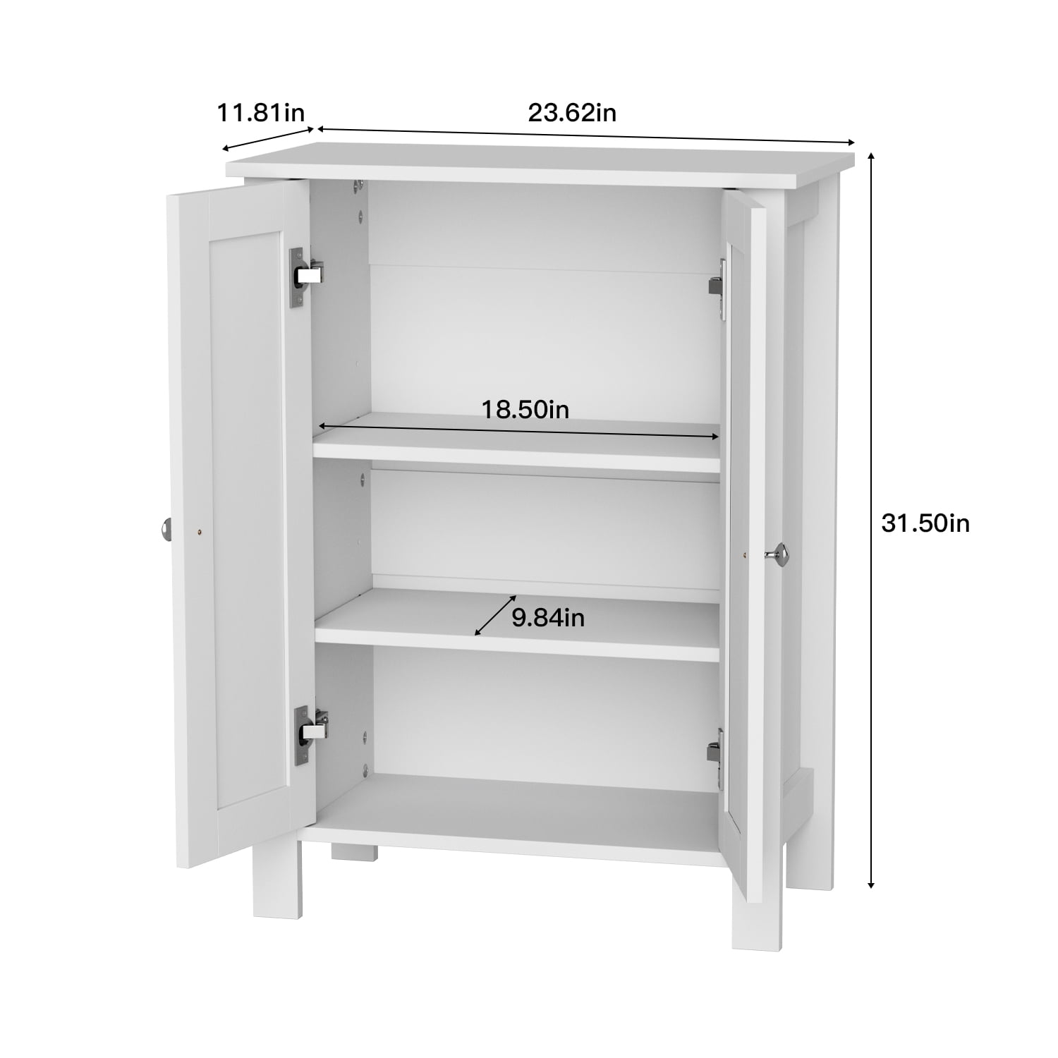 ASJMR Farmhouse Bathroom Floor Cabinet with 2 Doors, Modern Storage Freestanding Organizer Cabinet with Adjustable Shelves, Small Bathroom Cabinet for Kitchen/Bathroom/Living Room, White