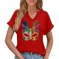 thumbnail image 6 of Craaazy Mardi Gras Shirts for Women Short Sleeve Casual Carnival Printed V-neck T-shirts Gifts, 6 of 6