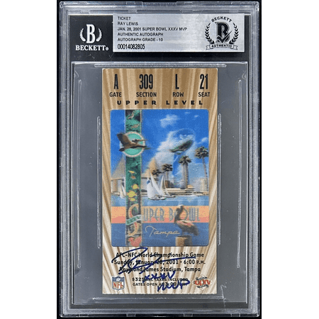 Ray Lewis Signed Super Bowl XXXV Ticket Stub Beckett Auto 10 14082805 XXXV MVP