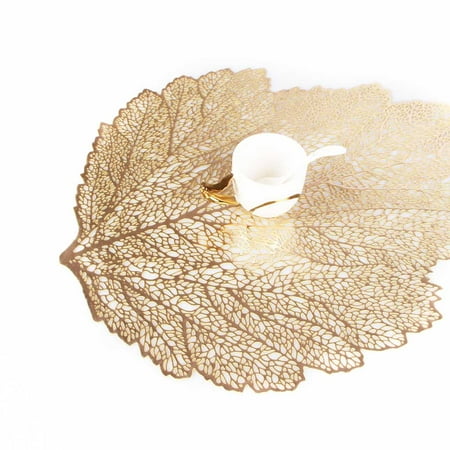

GETHOME 4Pcs PVC Heat Insulation Solid Placemats Waterproof Leaf Shape Hollow Table Mat