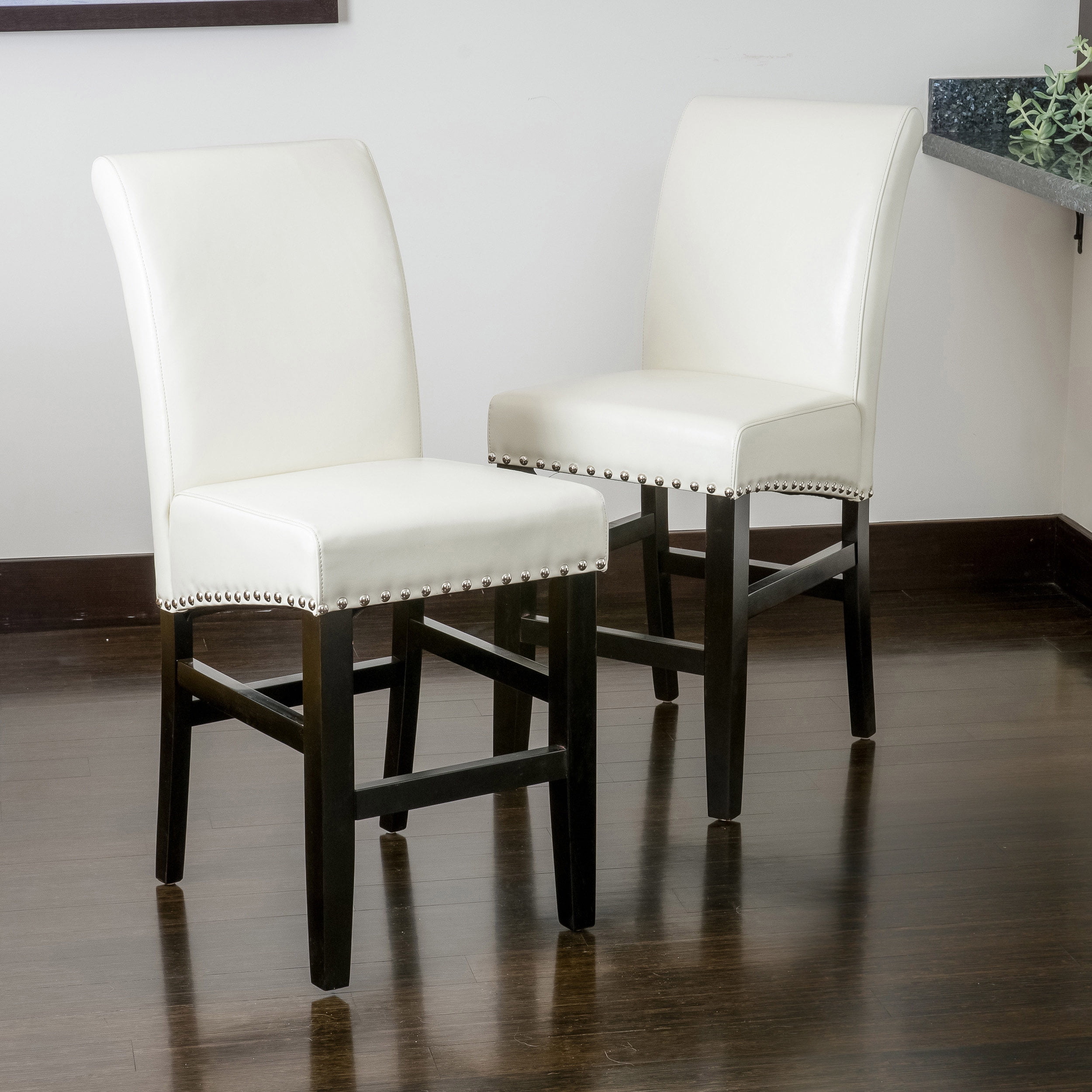Noble House Lucca Ivory Bonded Leather Counter Stools (Set of 2