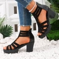 thumbnail image 6 of PiGOGI Women Solid Color Rhinestone Open Toe Back Zipper High Heeled Sandals Thick Heel Summer Black, 6 of 9