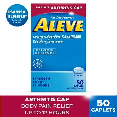 Aleve Caplets Soft Grip Arthritis Cap Naproxen Sodium Pain Reliever, 50 Count