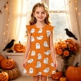 thumbnail image 2 of WAYUTE Girls Halloween Nightgown Dresses Round Neck Ruffle Flutter Sleeve Cute Ghost Pumpkin Print A Line Dress Kids Fashion Casual Outdoor,Orange,Size 6-7 Y, 2 of 5