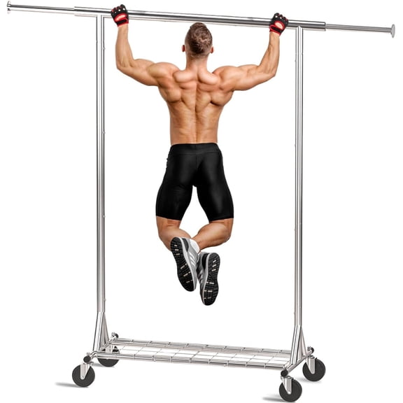 Clothing Garment Rack Capacity 550LBS Rolling Clothes Rack Wheels - Heavy Duty Commercial Storage Organizer - Mobile Clothes Rack with Multifunctional Design ()