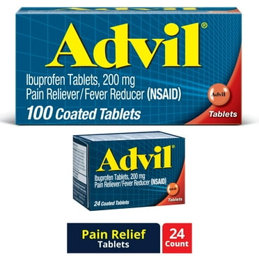 Advil Pain Relievers and Fever Reducer Coated Tablets, 200 Mg Ibuprofen, 100 Count   Advil Pain Relievers and Fever Reducer Coated Tablets, 200 Mg Ibuprofen, 24 Count