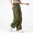 thumbnail image 4 of Hurxie Women's Cargo Pants Baggy Parachute Pants Joggers Y2k Trendy Stretchy High Waist Wide Leg Trousers with Pockets Army Green,XL, 4 of 7