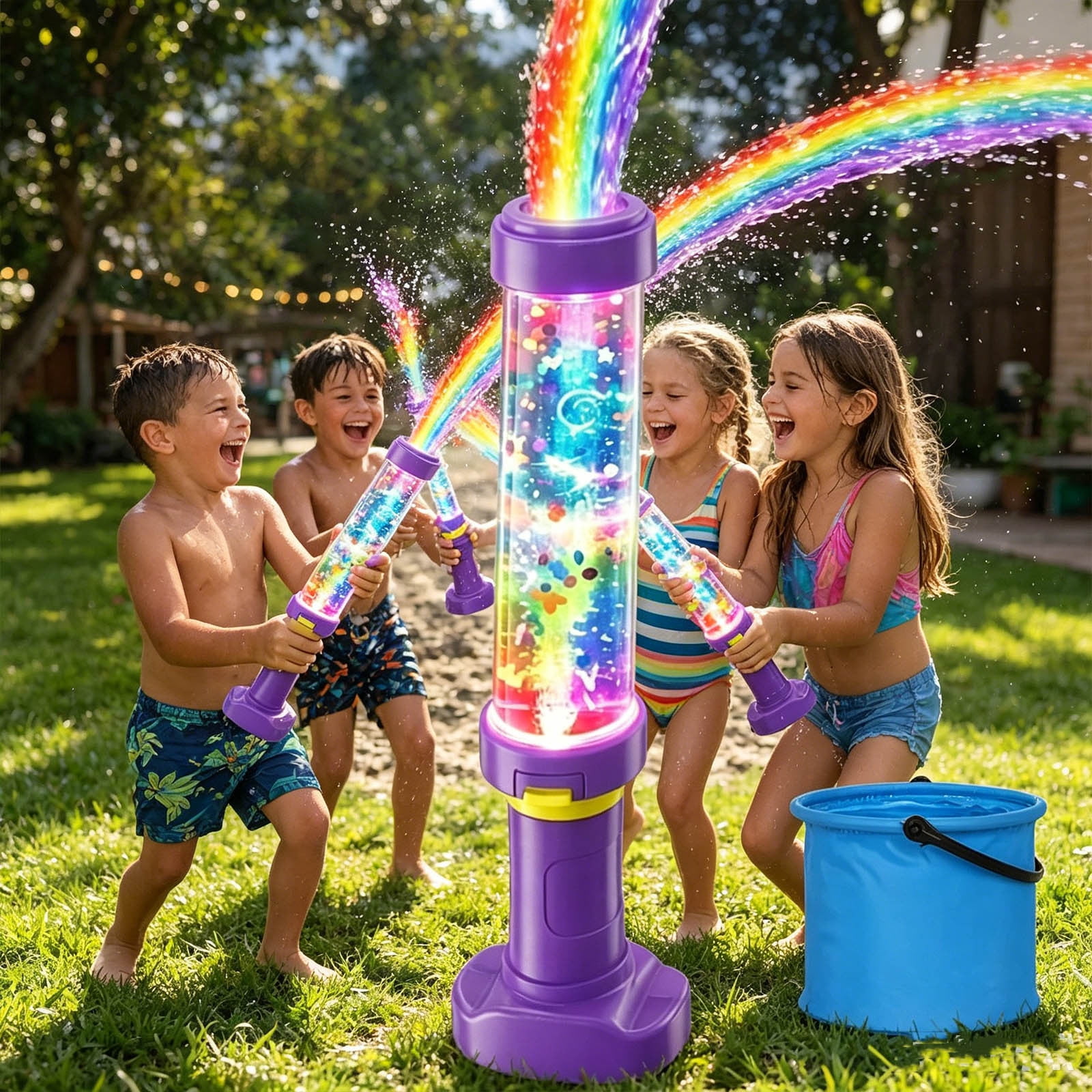 Glowing Rainbow LED Water Blaster, Summer Fun That Pops Like Magic, Creative Squirt Water Blaster, Firework Spray Water Soaker for Pool Party Outdoor Summer Water Games