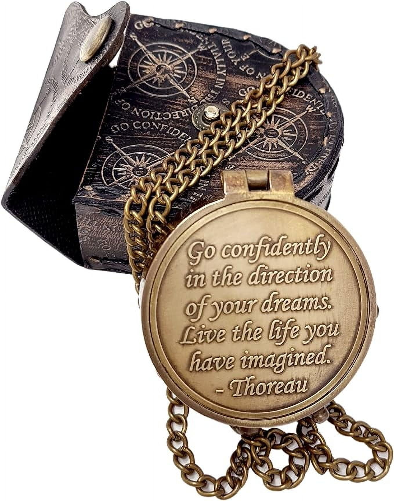 Maritime treasures Instruments Thoreau's Go Confidently Brass Compass, Gift for Graduation, Confirmation Day, Baptism, New Year Gift, Birthday, Anniversary, Communion, Camping Gift