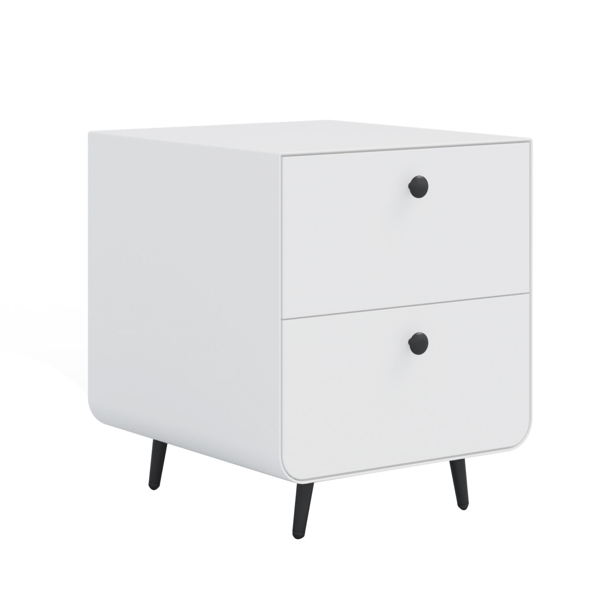 DEALTOPS Modern Steel Nightstand with 2 Storage Drawers and Adjustable Feet, Bedside Storage Cabinet with Circular Handles for Bedroom- White