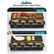 Raclette Grill 8 People Grill Plate Non-stick Coated, Raclette with 8 Mini Raclette Pans, Infinitely Adjustable Temperature, 1500W