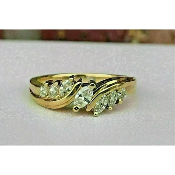 Real Moissanite 2Ct Marquise Cut Women Wedding Band Ring 14K Yellow Gold Plated