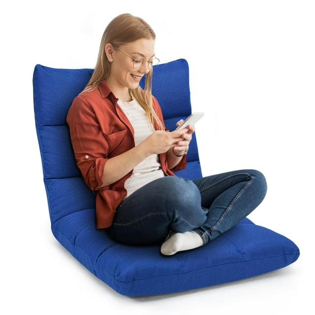 Giantex Fauteuil de Jeu de Sol Réglable avec 14 Positions, Fauteuil Inclinable Paresseux Pliant Coussiné avec Éponge à Haute Résilience, Canapé-Lit Inclinable (Bleu)
