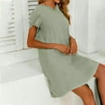 thumbnail image 4 of VKEKIEO Midi Dresses For Women Sun Dress V-Neck Short Sleeve Solid Green M, 4 of 9