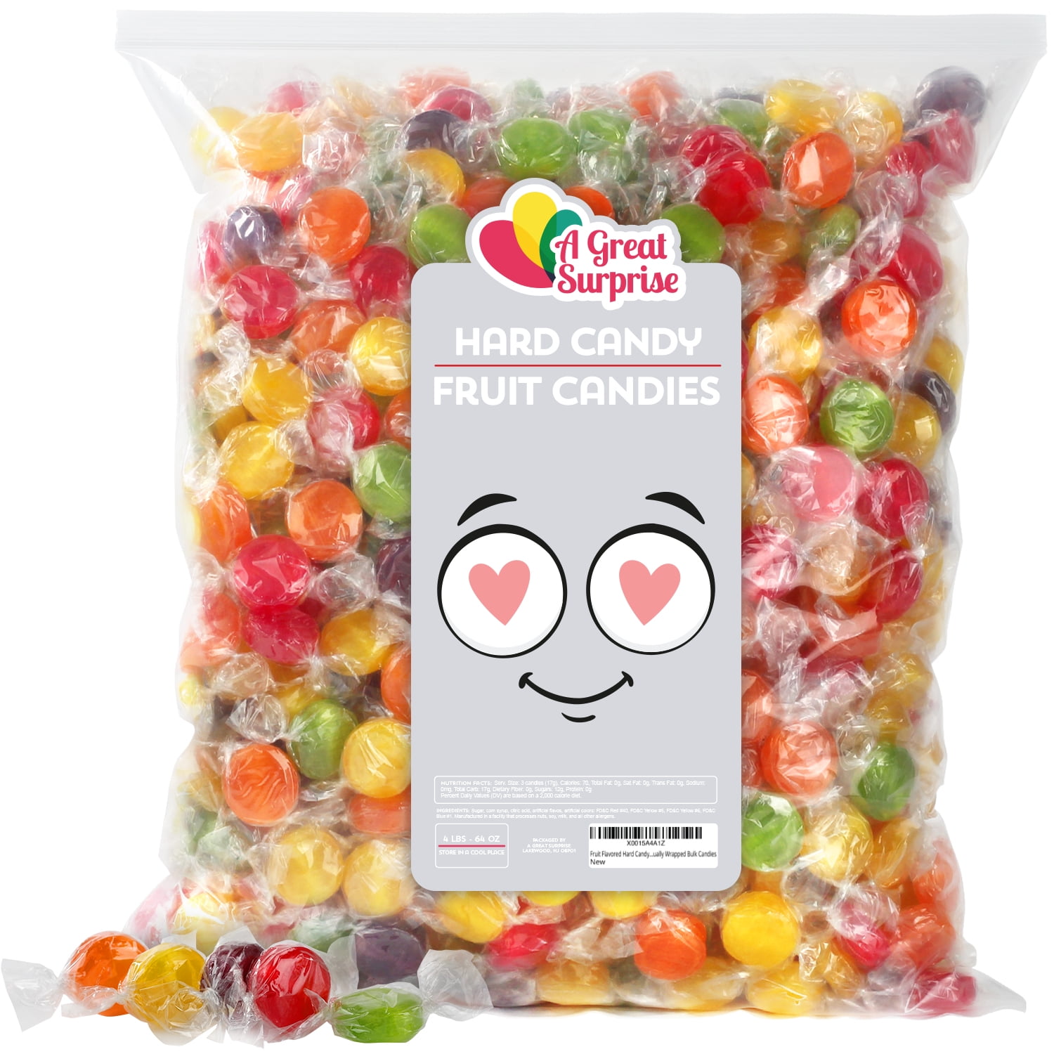 Fruit Flavored Hard Candy - Assorted Candy Buttons - 4 Pounds- Individually Wrapped Bulk Candies