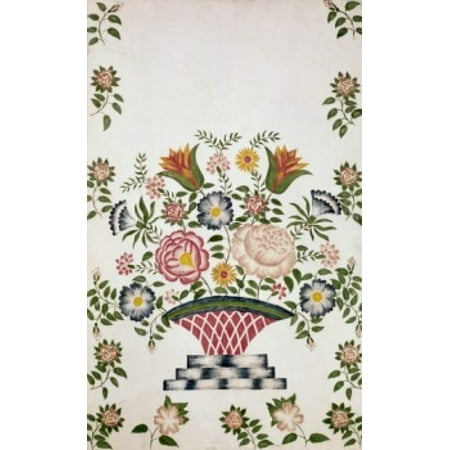 Floral Stencil -19th C Pennsylvania Dutch 19TH C Artist Unknown Canvas Art - (24 x 36)
