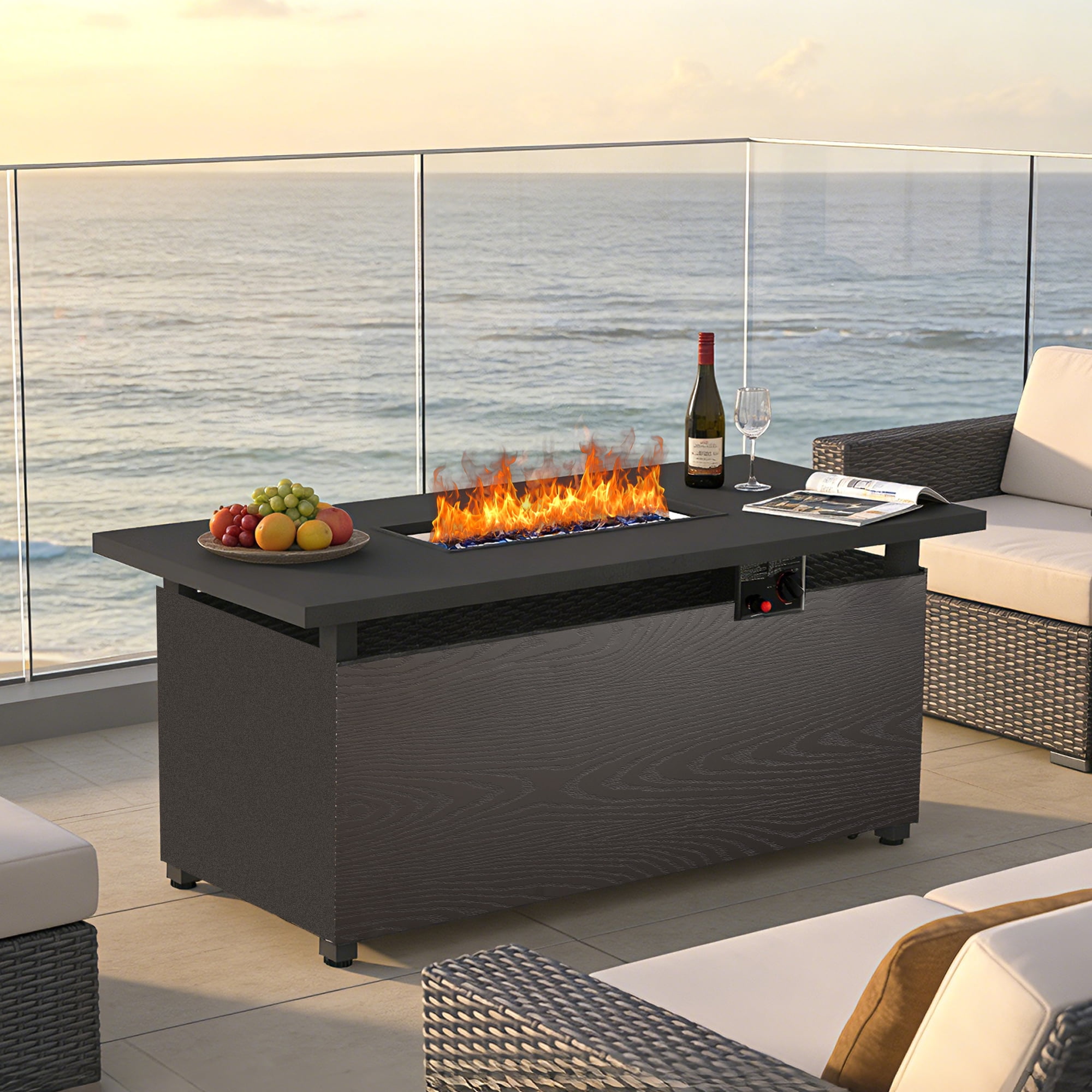 50'' Propane Fire Pit, 50,000 BTU Auto-Ignition Gas Fire Pit Table, Outdoor Fire Tables with Lid for Outside, Garden, Backyard