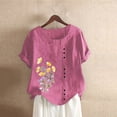 thumbnail image 2 of Camiseta Casual de Manga Corta con Botón de Cuello Redondo de las Mujeres, Tops Cortos para las Mujeres, 2 of 3