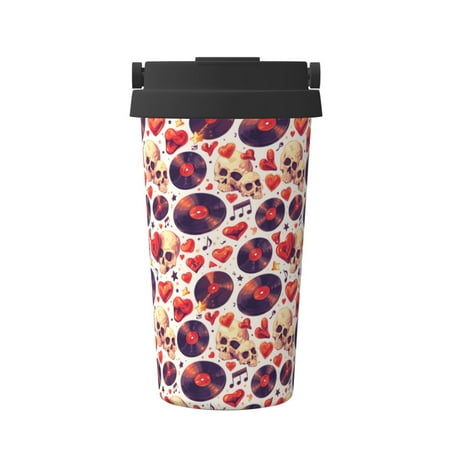 

Goofa rock Skull record heart for Insulated Travel Coffee Mug Spill Proof Leak Proof 16 OZCoffee Tumbler Reusable Coffee Cups with Lids Thermos for Hot and Cold Drink