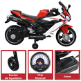 thumbnail image 4 of Moto Montable Eléctrica Deportiva 2 Ruedas para Niños Luz Bluetooth Dos Baterias 6V con Cargador Soporta Hasta 30kg - Rojo, 4 of 8