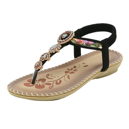 

adviicd Flats Women Sandals Flat Summer Open Shoes Breathable Toe Band Women s Sandals Elastic Beach Outdoor Women s