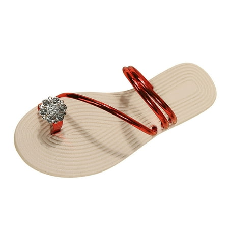 

Ladies Fashion Summer Solid Color Leather Rhinestone Toe Straw Woven Flat Slippers Shoes for Women Sandals Dressy Womens Shoes Sandals Dressy