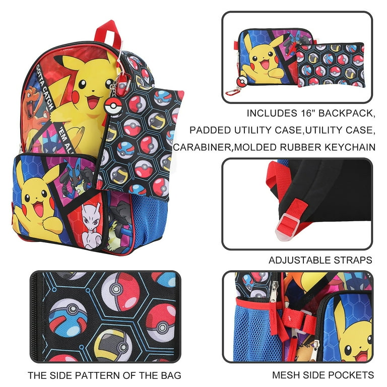 Bioworld Pokemon Backpack Set | Boy's | Red/Blue/Multicolor | Size S