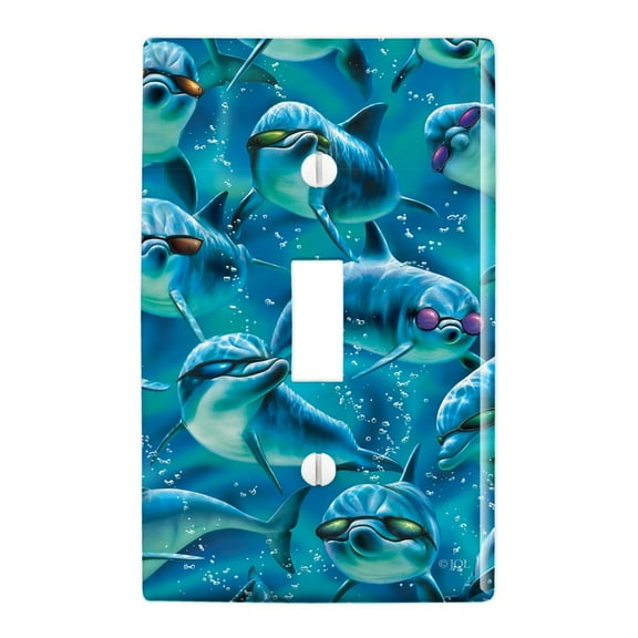 Dolphin Sunglasses Underwater Ocean Diving Pattern Plastic Wall Decor Toggle Light Switch Plate Cover