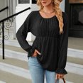 thumbnail image 2 of HKEJIAOI Polyester Manches Longues Tops Col Rond Solide Sortir Tops pour les Femmes, 2 of 7