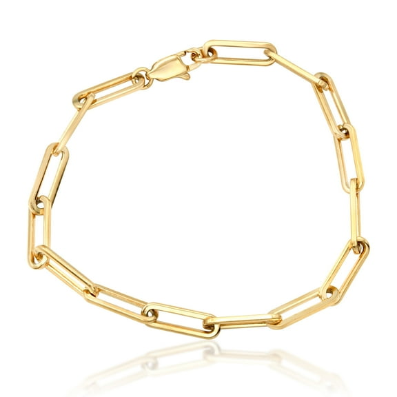 Trendy Paper Clip Chain Bracelet, Gold Tone Stainless Steel Link Bracelet, 7.5 Inch Jewelry Bracelet Gold