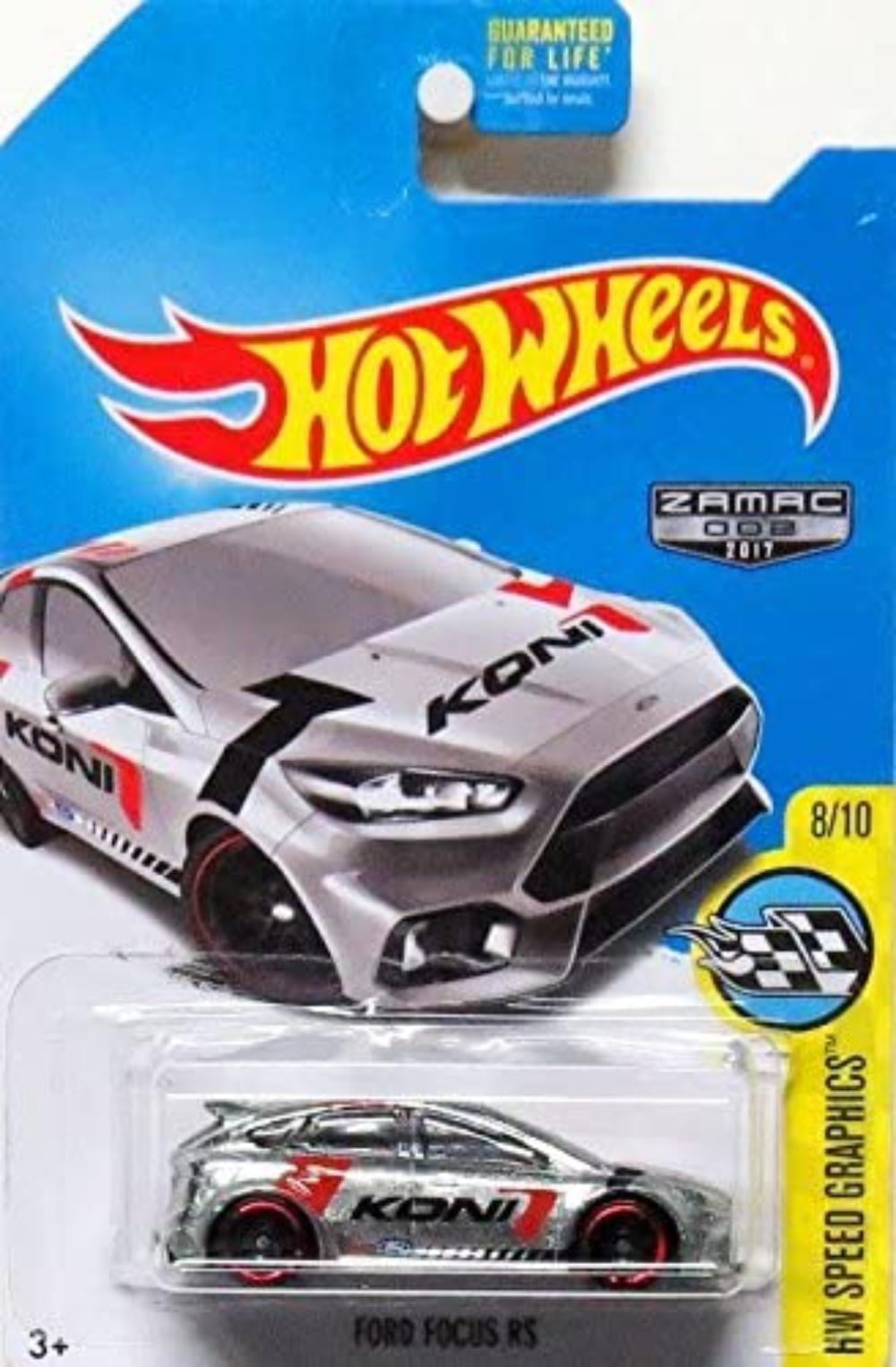 Two 2017 Hot Wheels FORD FOCUS RS Walmart Exclusive ZAMAC; red/black; KONI Speed 