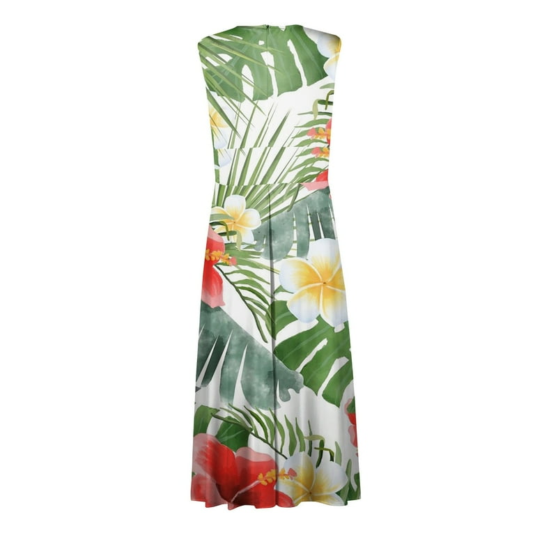 Qcmgmg Hawaiian Dress for Women Tropical Casual V Neck Beach