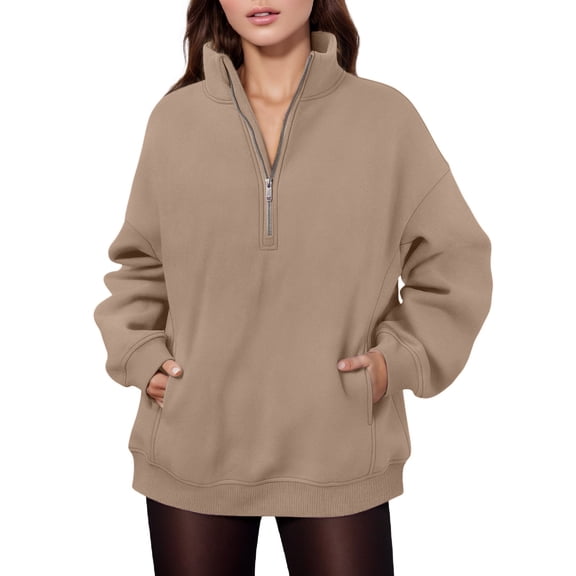 Xudanell Womens Sweatshirt Active Pullover Graphic Print Sports Zipper Fall Clothes for Women Efficient Streetwear Khaki M