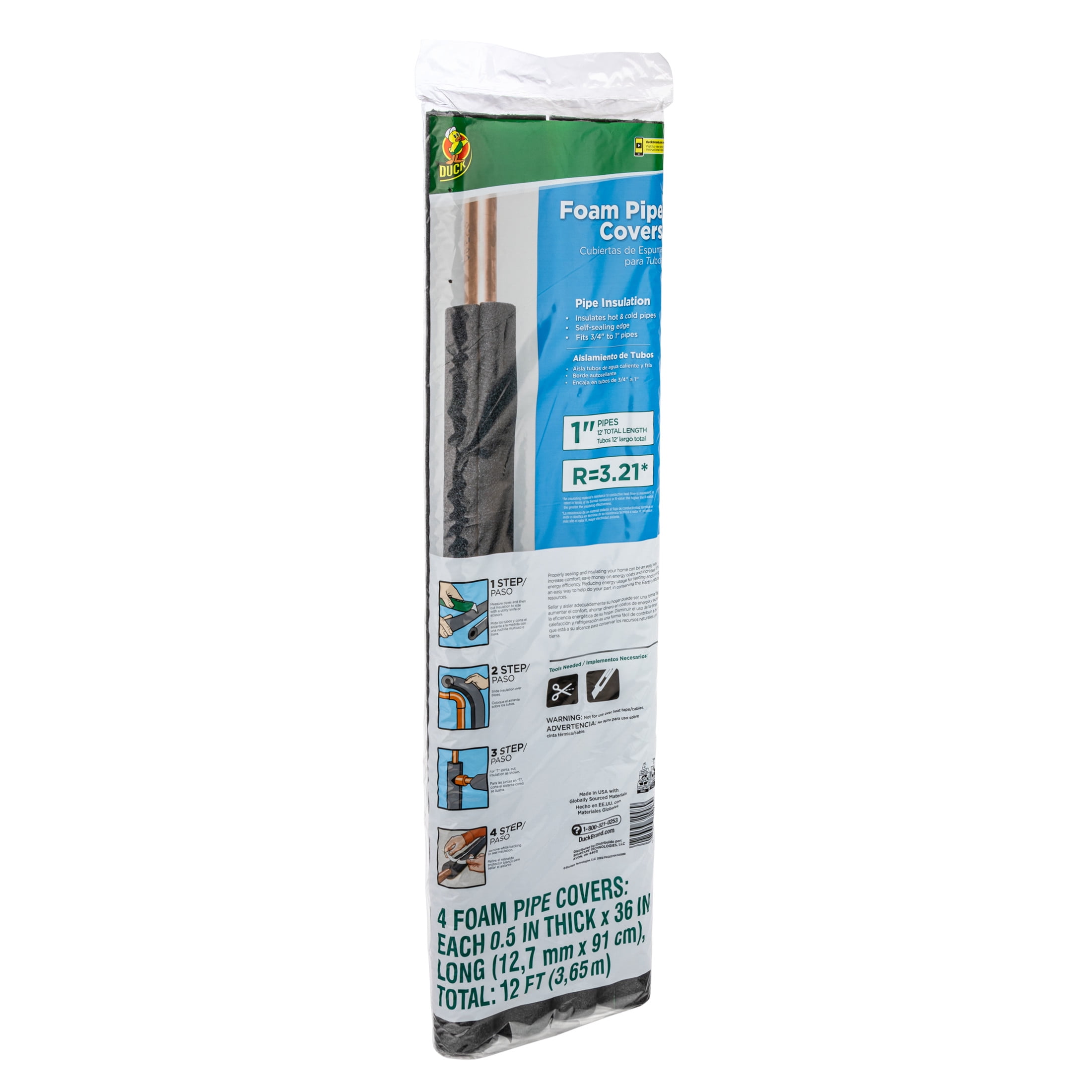 Duck Brand 12 ft. Long Foam Pipe Cover , Fits 1 in. Pipes, Black