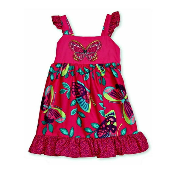 Youngland Infant & Toddler Girls Hot Pink Butterfly Ruffled Dress Sun dress 18m